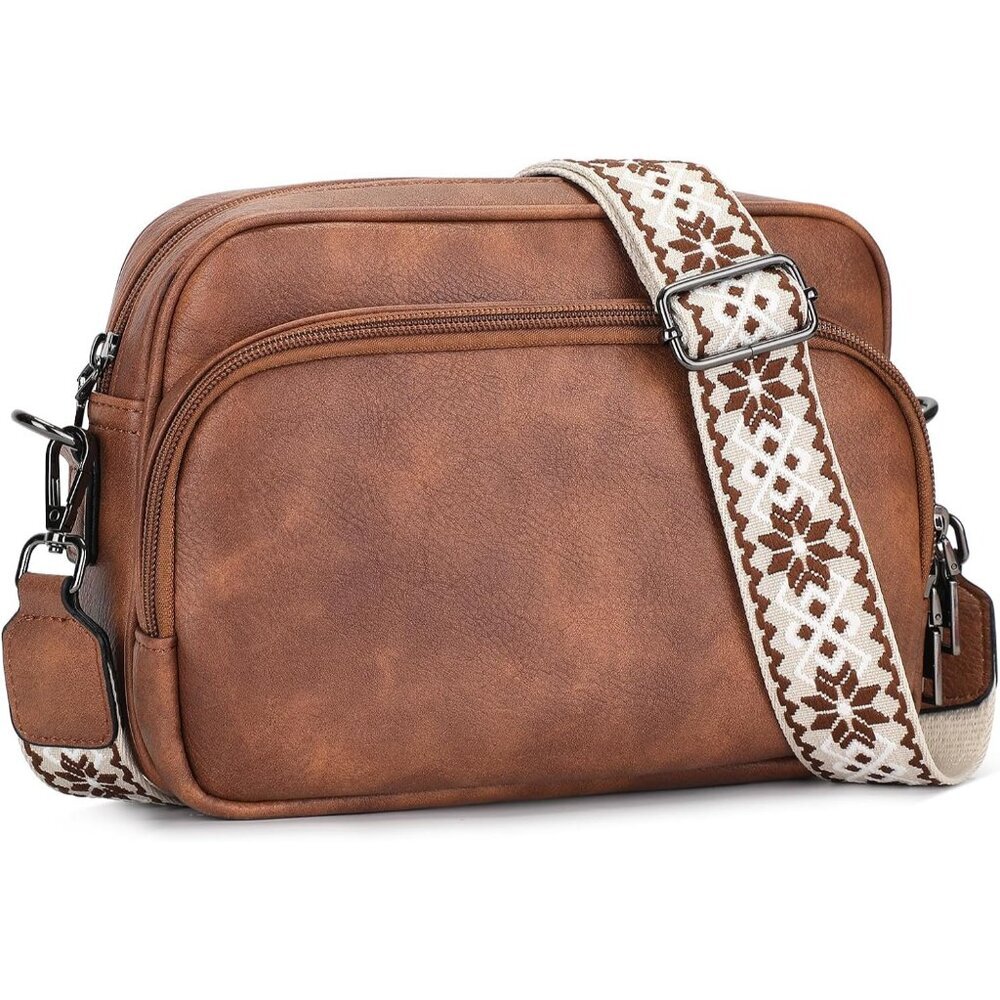 Women Vegan Leather Crossbody Bag Small Shoulder Handbag Brown
